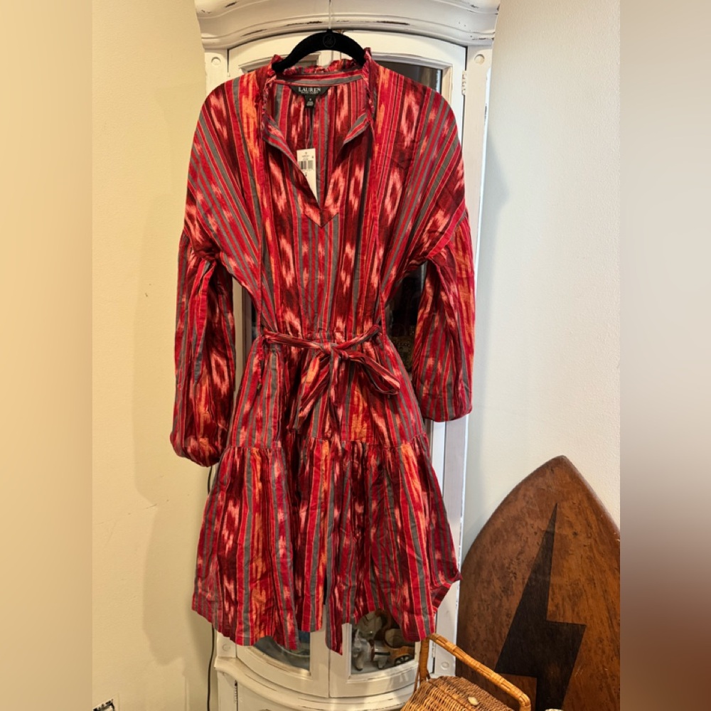 Classic Lauren Ralph Lauren Red and Teal Patterned Dress. Beautiful size 6 nwt
